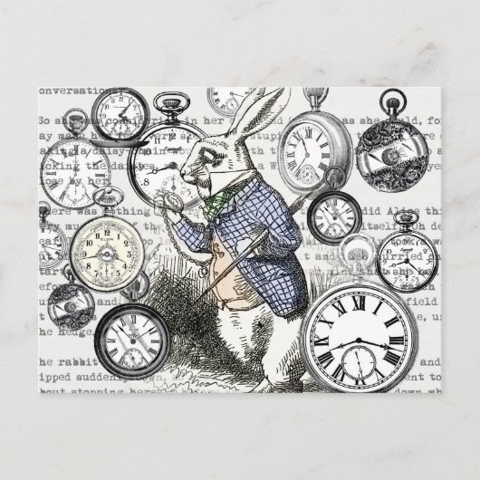 White Rabbit Alice in Wonderland Clocks Briefkaart (Voorkant)