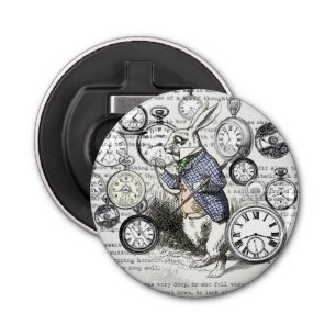 White Rabbit Alice in Wonderland Clocks Button Flesopener