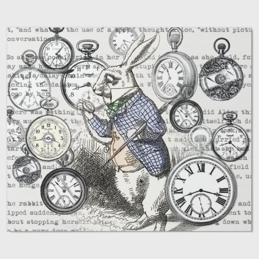 White Rabbit Alice in Wonderland Clocks Cadeaupapier (Vlak)