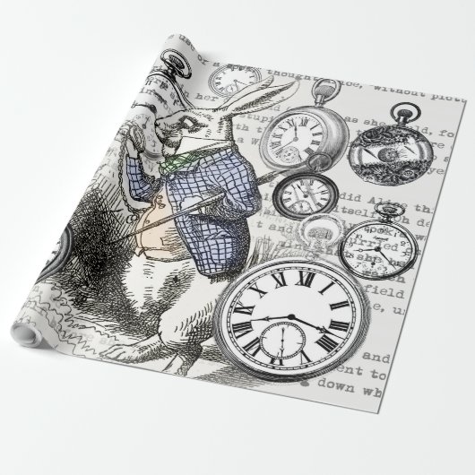 White Rabbit Alice in Wonderland Clocks Cadeaupapier (Uitgerold)