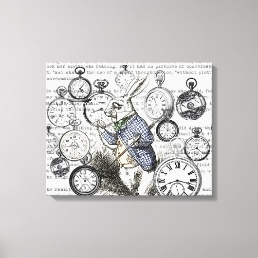 White Rabbit Alice in Wonderland Clocks Canvas Afdruk (Voorkant)