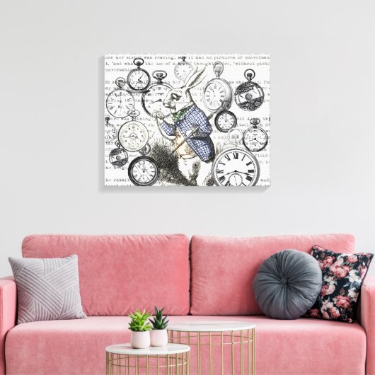 White Rabbit Alice in Wonderland Clocks Canvas Afdruk (Insitu (Woonkamer))