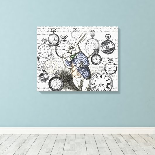 White Rabbit Alice in Wonderland Clocks Canvas Afdruk (Insitu (Houten vloer))