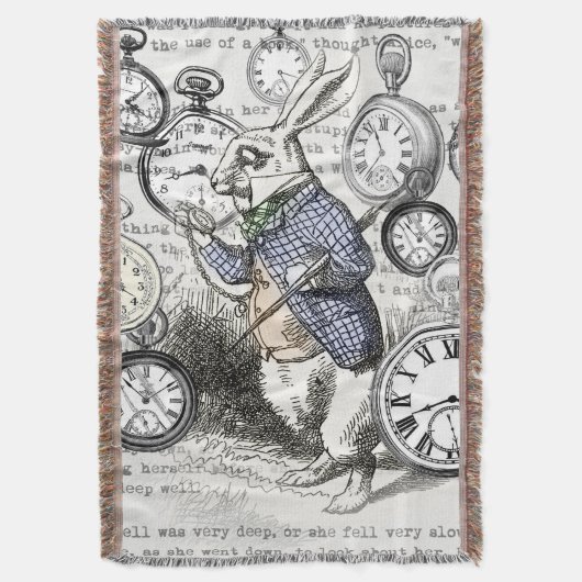 White Rabbit Alice in Wonderland Clocks Deken (Voorkant Verticaal)