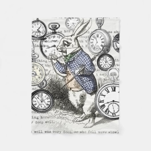 White Rabbit Alice in Wonderland Clocks Fleece Deken (Voorkant)