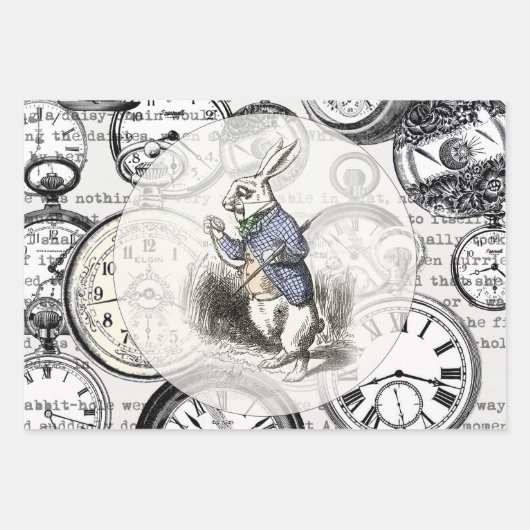 White Rabbit Alice in Wonderland Clocks Inpakpapier Vel (Voorkant 2)
