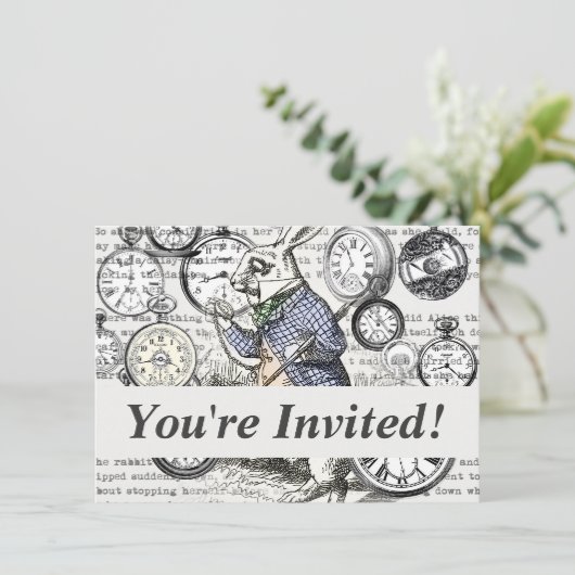 White Rabbit Alice in Wonderland Clocks Kaart (Staand voorkant)