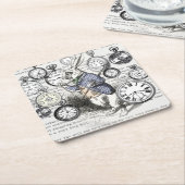 White Rabbit Alice in Wonderland Clocks Kartonnen Onderzetters (Schuin)