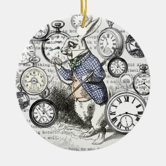 White Rabbit Alice in Wonderland Clocks Keramisch Ornament (Voorkant)