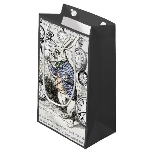 White Rabbit Alice in Wonderland Clocks Klein Cadeauzakje (Voorkant Gekanteld)