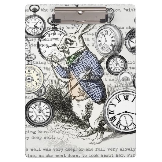 White Rabbit Alice in Wonderland Clocks Klembord (Voorkant)