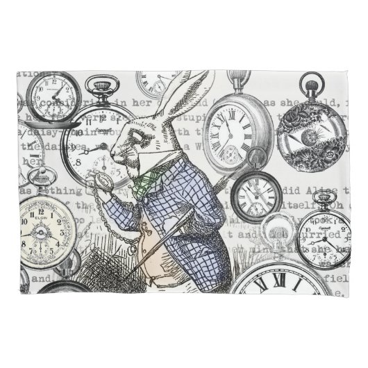 White Rabbit Alice in Wonderland Clocks Kussensloop (Voorkant)