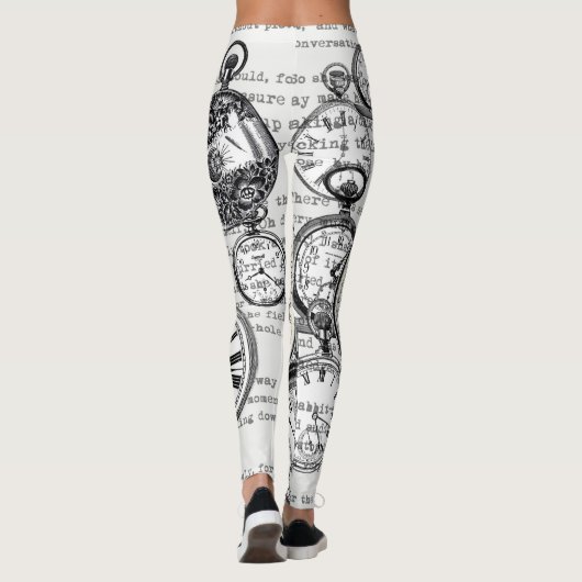 White Rabbit Alice in Wonderland Clocks Leggings (Achterkant)