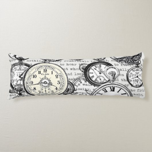 White Rabbit Alice in Wonderland Clocks Lichaamskussen (Voorkant)