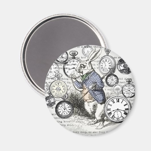 White Rabbit Alice in Wonderland Clocks Magneet (Voorkant / Achterkant)