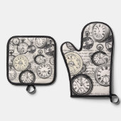 White Rabbit Alice in Wonderland Clocks Ovenwant & Pannenlap Set (Voorkant)