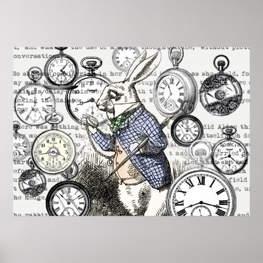 White Rabbit Alice in Wonderland Clocks Poster (Voorkant)