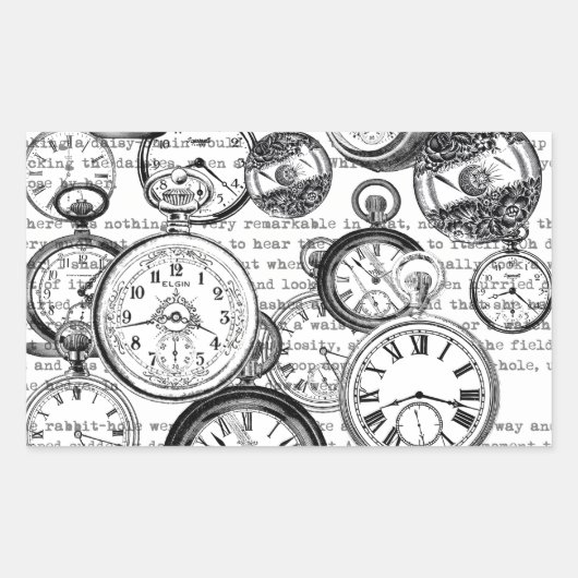White Rabbit Alice in Wonderland Clocks Rechthoekige Sticker (Voorkant)