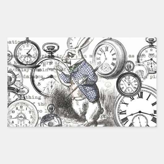 White Rabbit Alice in Wonderland Clocks Rechthoekige Sticker (Voorkant)