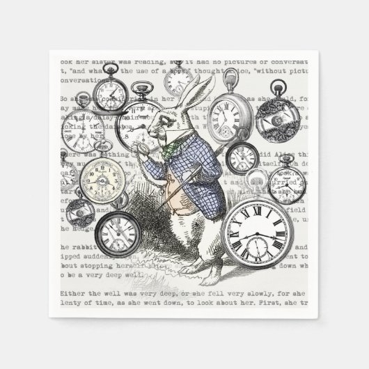 White Rabbit Alice in Wonderland Clocks Servetten (Voorkant)