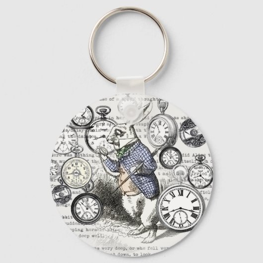 White Rabbit Alice in Wonderland Clocks Sleutelhanger (Voorkant)