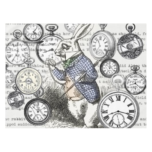 White Rabbit Alice in Wonderland Clocks Tafelkleed (Voorkant (Horizontaal))