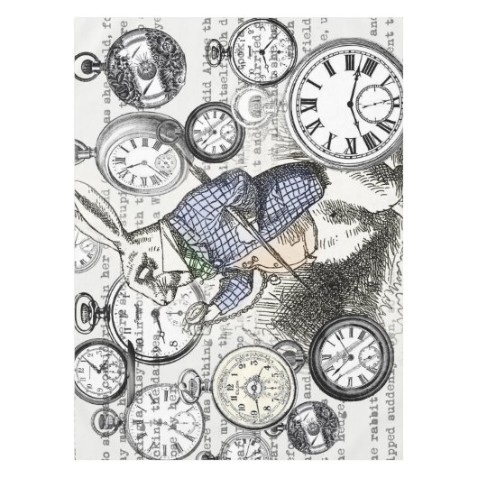 White Rabbit Alice in Wonderland Clocks Tafelkleed (Voorkant)
