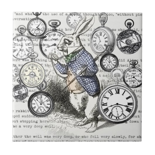 White Rabbit Alice in Wonderland Clocks Tegeltje (Voorkant)