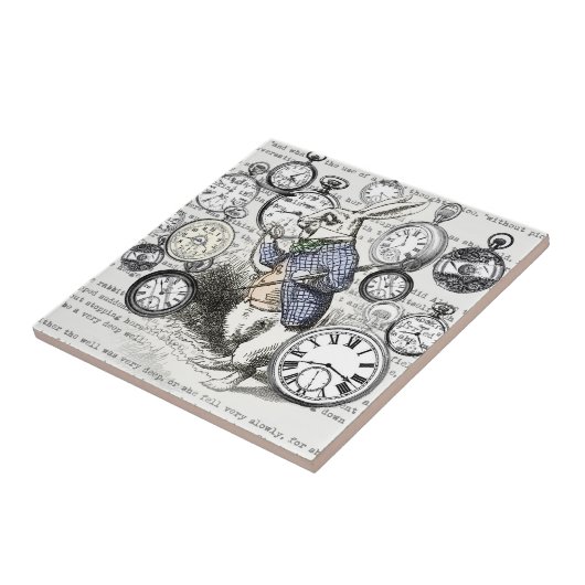 White Rabbit Alice in Wonderland Clocks Tegeltje (Zijkant)