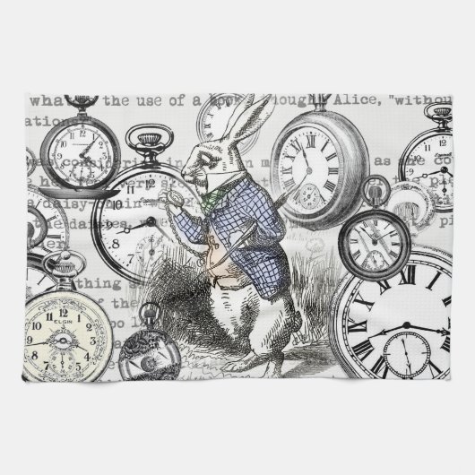 White Rabbit Alice in Wonderland Clocks Theedoek (Horizontaal)