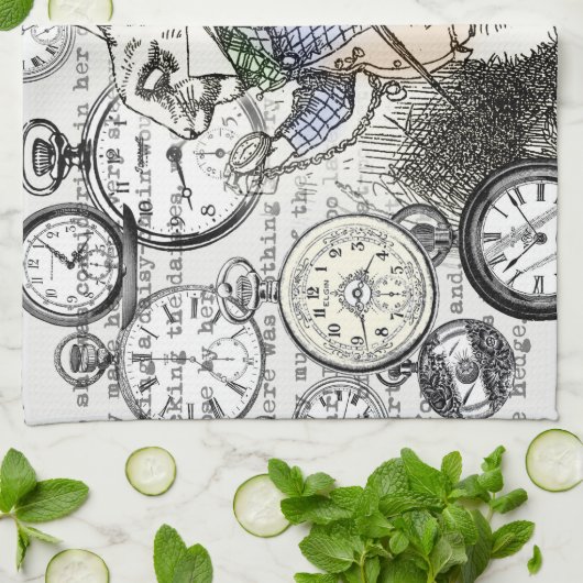 White Rabbit Alice in Wonderland Clocks Theedoek (Gevouwen)