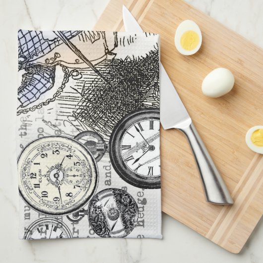 White Rabbit Alice in Wonderland Clocks Theedoek (Quarter Fold)