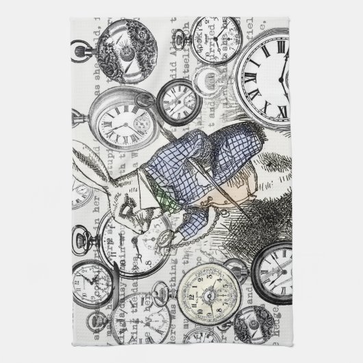 White Rabbit Alice in Wonderland Clocks Theedoek (Verticaal)