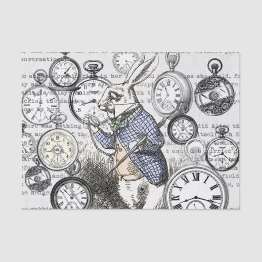 White Rabbit Alice in Wonderland Clocks Tissuepapier (Voorkant)