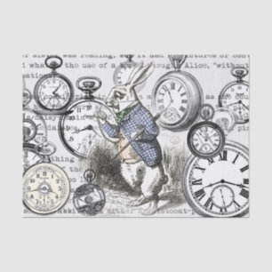 White Rabbit Alice in Wonderland Clocks Tissuepapier