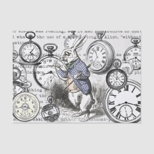 White Rabbit Alice in Wonderland Clocks Tissuepapier (Voorkant)