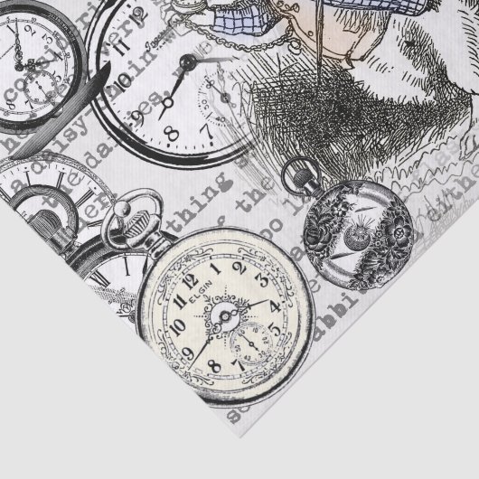 White Rabbit Alice in Wonderland Clocks Tissuepapier (Detail)