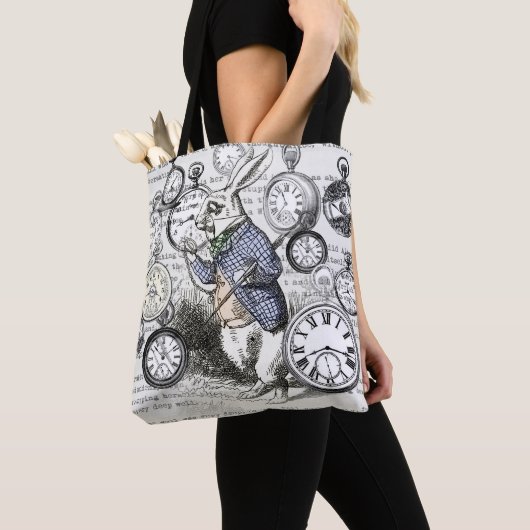 White Rabbit Alice in Wonderland Clocks Tote Bag (Dichtbij)
