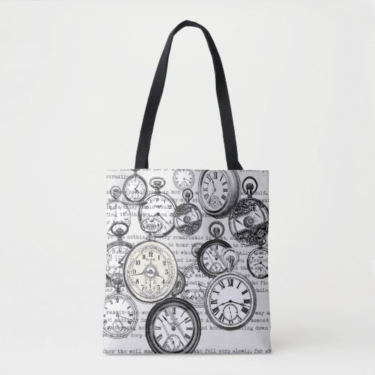 White Rabbit Alice in Wonderland Clocks Tote Bag (Voorkant)