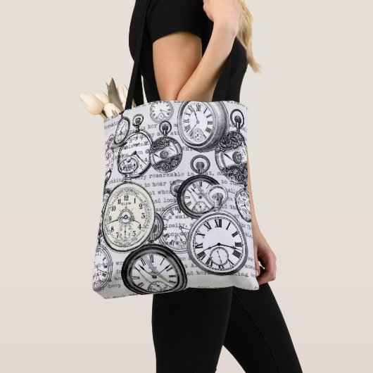 White Rabbit Alice in Wonderland Clocks Tote Bag (Dichtbij)