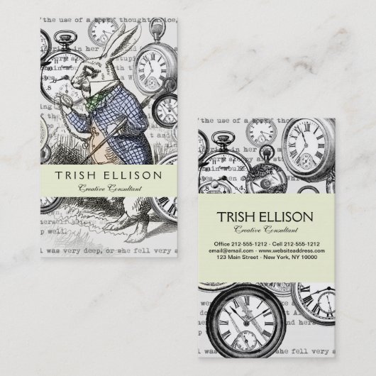 White Rabbit Alice in Wonderland Clocks Visitekaartje (Voorkant / Achterkant)