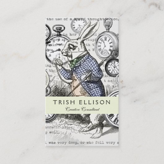 White Rabbit Alice in Wonderland Clocks Visitekaartje (Voorkant)