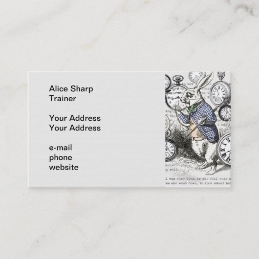 White Rabbit Alice in Wonderland Clocks Visitekaartje (Voorkant)