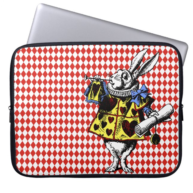 White Rabbit Alice in Wonderland Diamonds Laptop Sleeve (Voorkant)