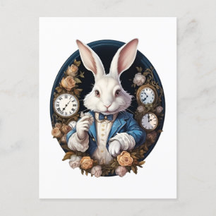 White Rabbit Alice in Wonderland Horloges en rozen Briefkaart