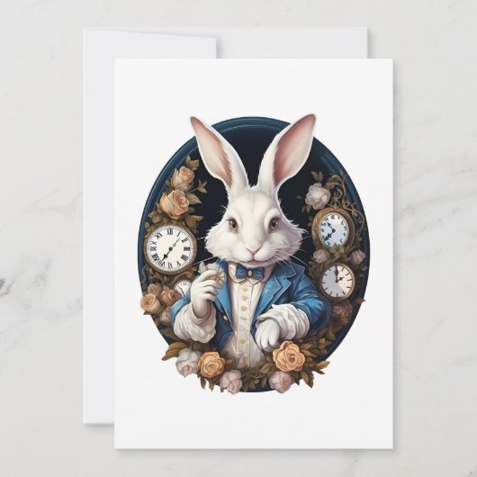 White Rabbit Alice in Wonderland Horloges en rozen Kaart (Voorkant)