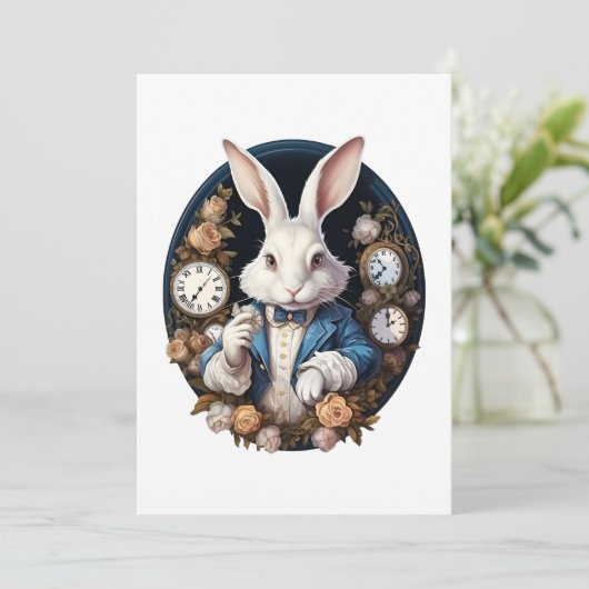White Rabbit Alice in Wonderland Horloges en rozen Kaart (Staand voorkant)