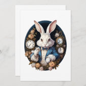 White Rabbit Alice in Wonderland Horloges en rozen Kaart (Voorkant / Achterkant)