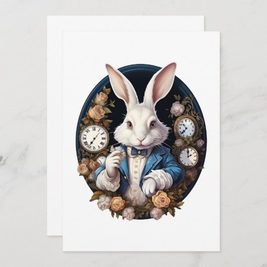 White Rabbit Alice in Wonderland Horloges en rozen Kaart (Voorkant / Achterkant)
