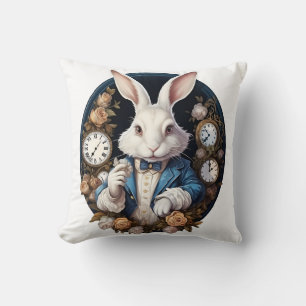 White Rabbit Alice in Wonderland Horloges en rozen Kussen